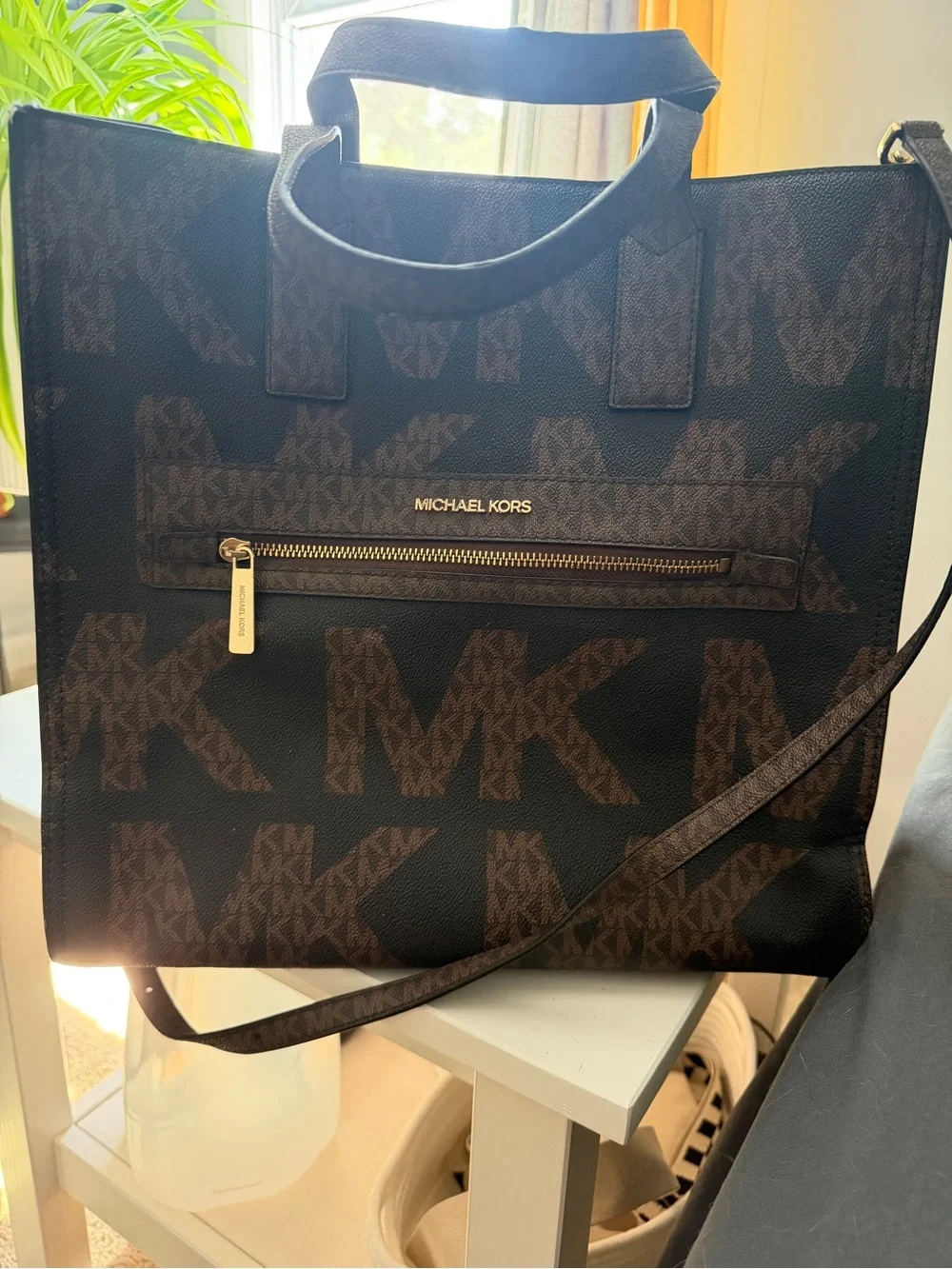 Michael Kors Brown and Black MK Logo Tote Briefcase